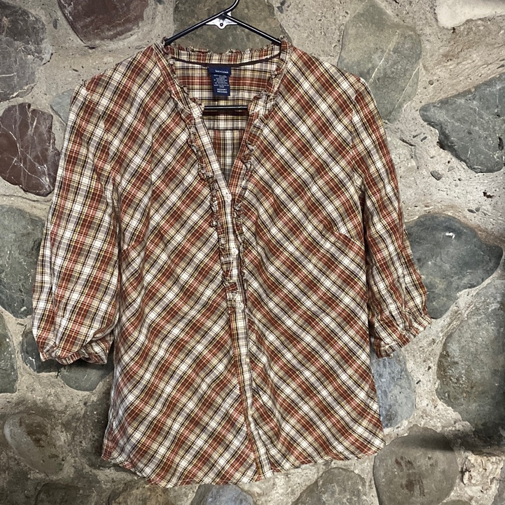 Plaid ruffle button up